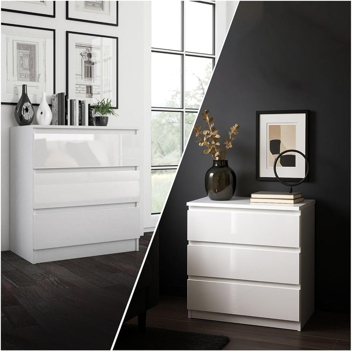 CDF Kommode Malwa M3 | Farbe: Weiss glänzend | Schrank für Dokumente, Kleinigkeiten | Ideal für Wohn