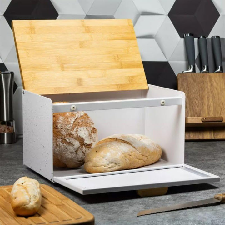 Klausberg Brotbox Brotkasten Brotkiste Holz Edelstahl Brotkorb KB-7466 weiss, Weiss