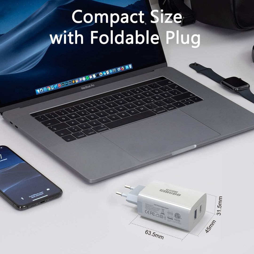 Kompaktes 61W GaN Tech USB-C-Wandladegerät, Doppel-Port mit USB-A und USB-C, USB-C Laptops, Mac Book