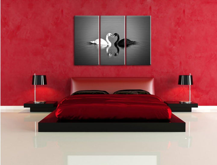 Pixxprint verliebte Schwäne schmusen als Leinwandbild/Grösse: 3 Teilig (120x80) / Wandbild/Kunstdruc