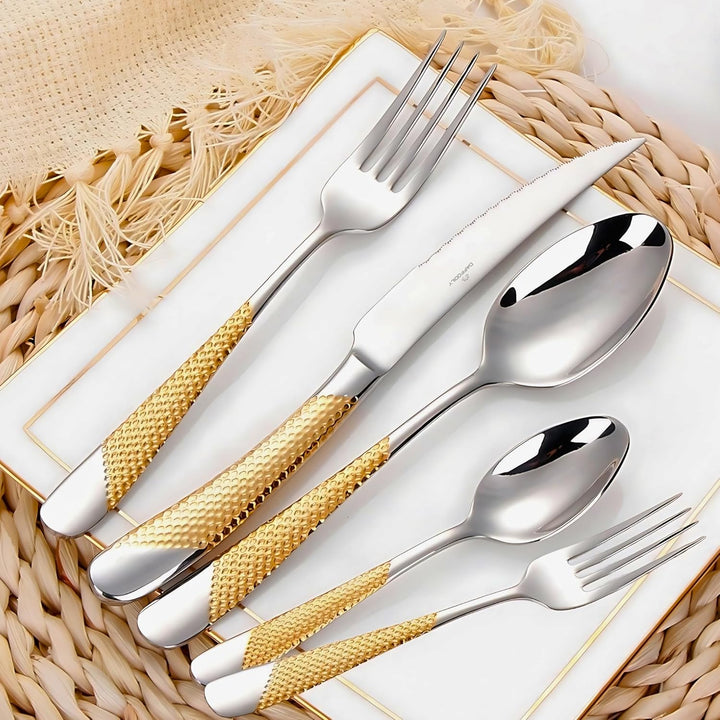 DAFFODILY® Luxus-Besteck-Set, 20-teilig, Gold-Besteck-Set für 4, spülmaschinenfest, spiegelnde Küche