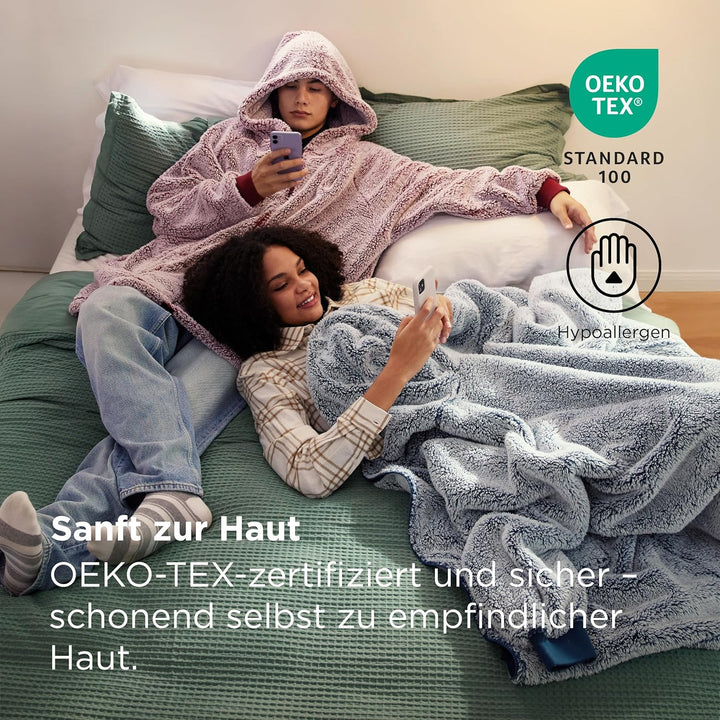 BEDSURE Hoodie Decke mit Ärmeln - Sherpa Deckenpullover mit Reissverschluss und Kapuze Rot, Tragbare