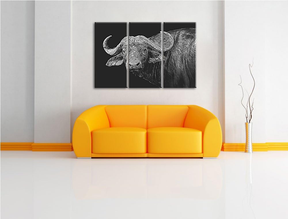 Dark Wasserbüffel Spezial 3-Teiler Leinwandbild 120x80 Bild auf Leinwand, XXL riesige Bilder fertig