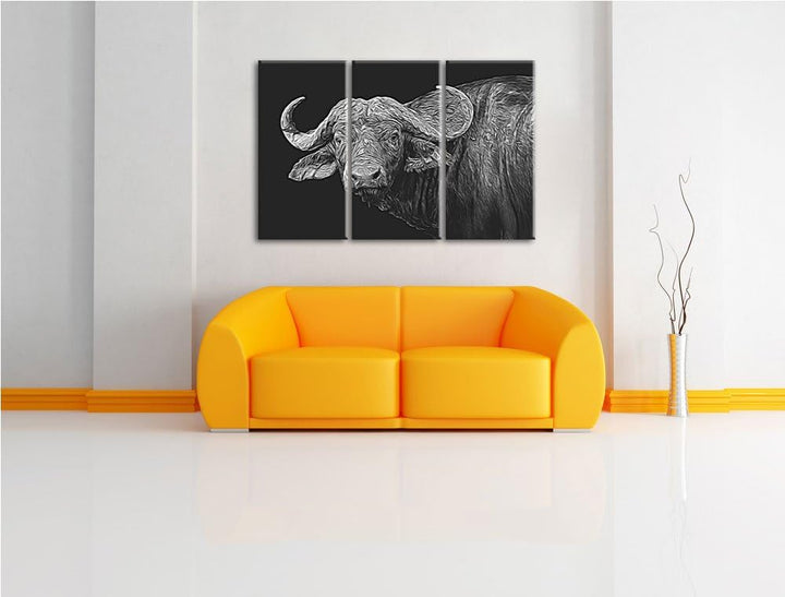 Dark Wasserbüffel Spezial 3-Teiler Leinwandbild 120x80 Bild auf Leinwand, XXL riesige Bilder fertig
