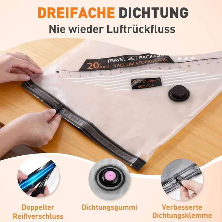 Vakuumbeutel für Kleidung mit Kabellose Vakuumpumpe, 12 Stück wiederverwendbare Vakuumbeutel für Kle