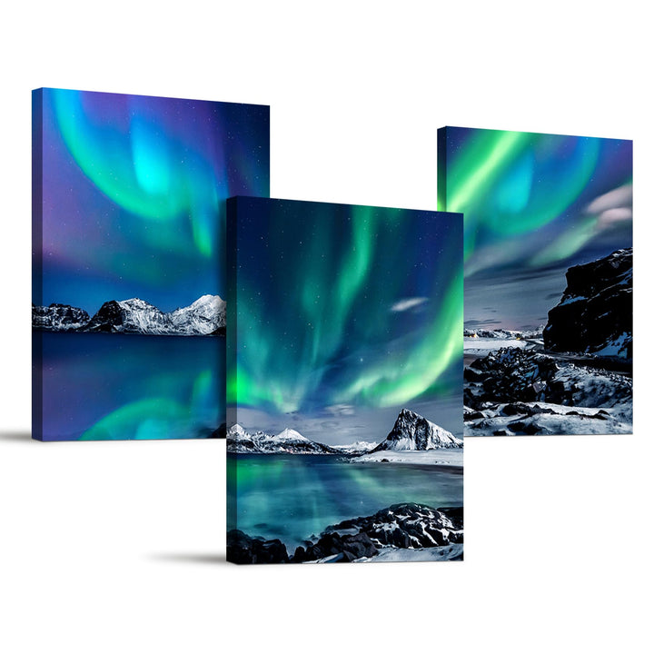 hyidecorart Bilder Nordlichter, Grün Polarlicht Sternenhimmel Bild auf Leinwand, Modern Natur Aurora