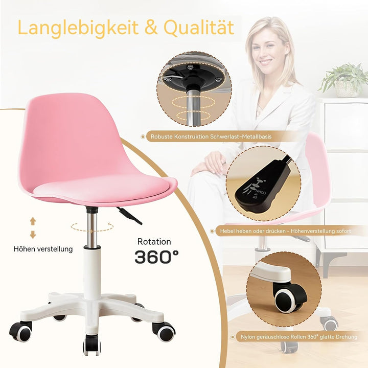 Kleiner Schreibtischstuhl ohne Armlehnen, höhenverstellbarer Home-Office-Stuhl für Jugendliche Pink-