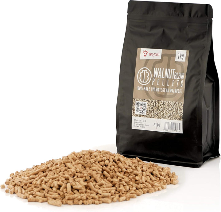 BBQ-Toro Walnuss Grillpellets 1 kg | Premium Qualität, 100% Holz, Niedrige Restfeuchte & Aschegehalt