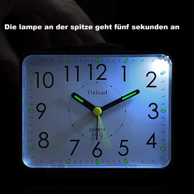 Tinload Analog Seniorenwecker mit Nachtlicht, 4 Zoll grosses Zifferblatt, Tischuhr mit Schlummerfunk