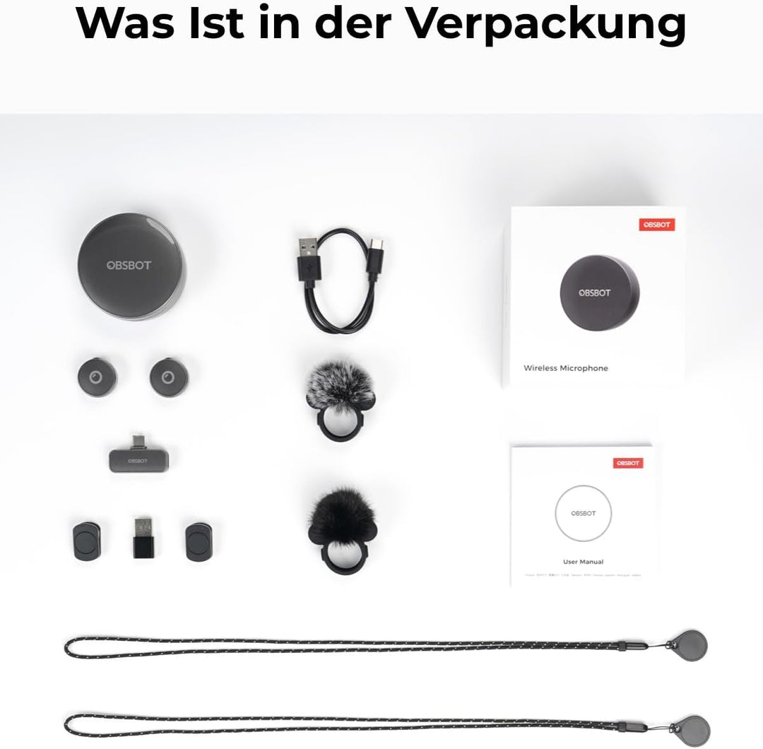 OBSBOT VOX Kabelloses Mikrofon, Dual Lavalier Mikrofone mit 300m Reichweite, 48kHz/24-Bit Studio Aud