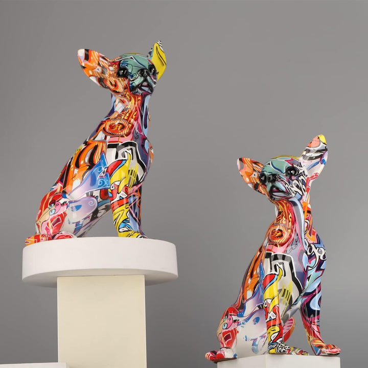 suruim Bunt Chihuahua Figur Deko, Bulldogge, Chihuahua, Hund, Statue, Wohnzimmer, Ornamente, Haus, E