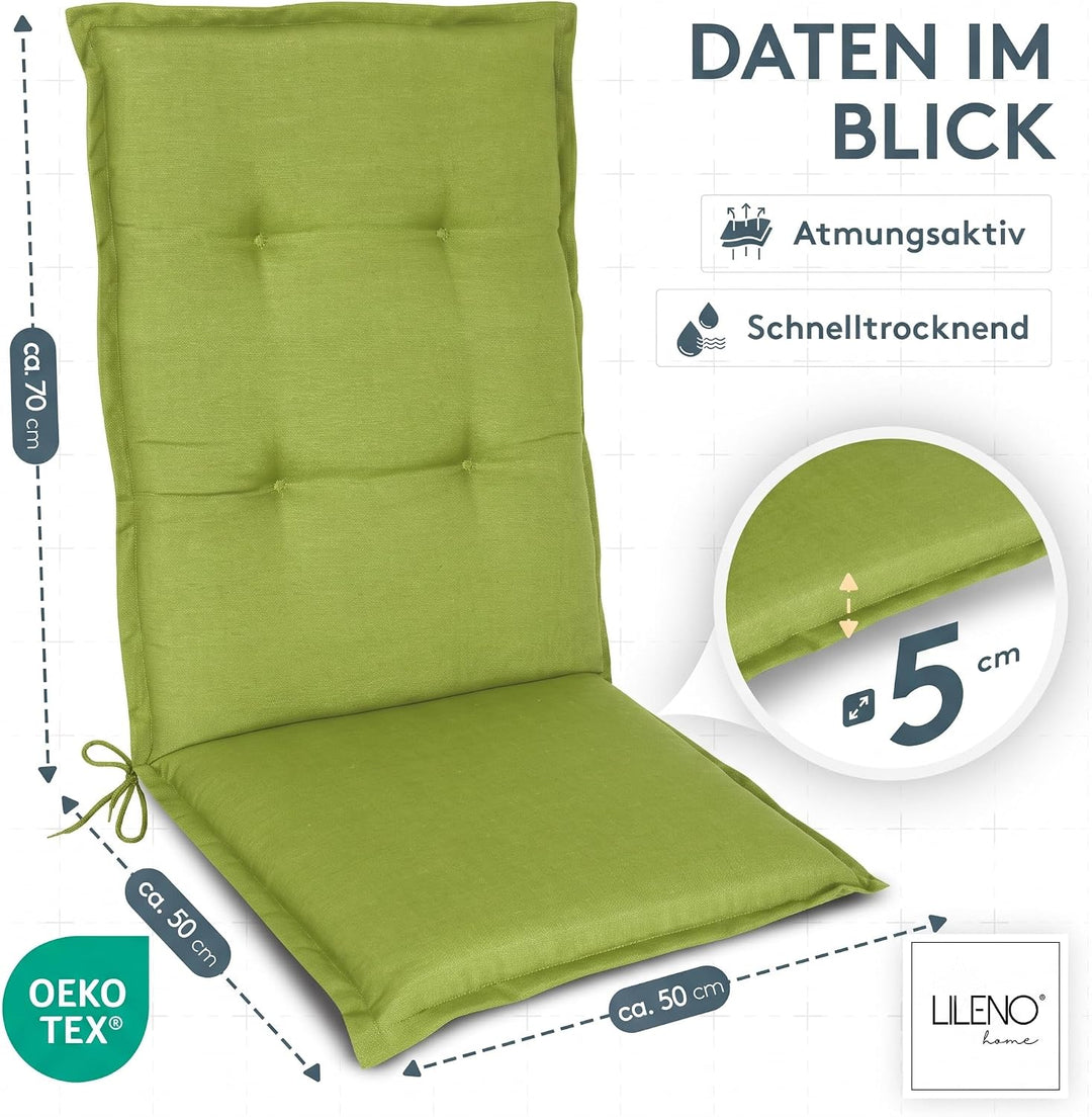 LILENO HOME Gartenstuhl Auflagen als [2er Set - Hochlehner] in Apfelgrün Uni - Bequeme Liegen als Si