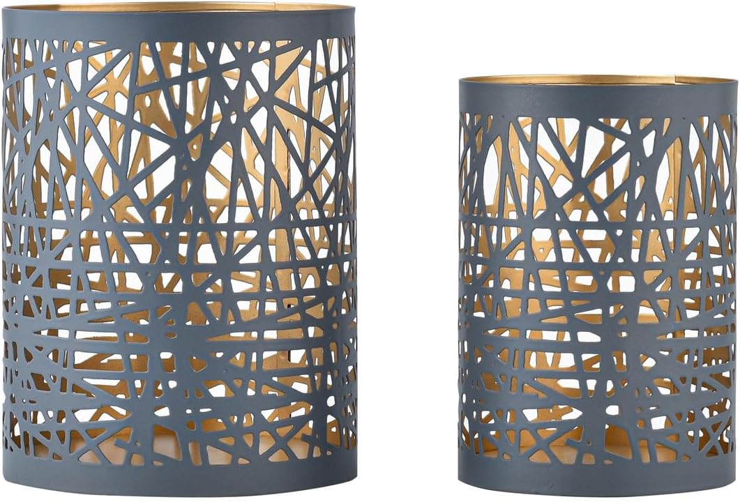 Marrakesch 2er Set Skandinavische Deko Teelichthalter aus Metall in grau 18 & 15 cm gross | Windlich