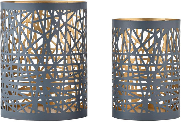 Marrakesch 2er Set Skandinavische Deko Teelichthalter aus Metall in grau 18 & 15 cm gross | Windlich