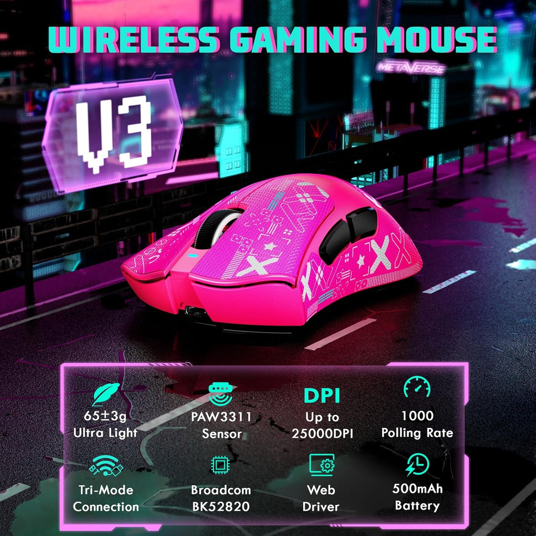 MAMBASNAKE X ATTACKSHARK V3 Kabellose Gaming-Maus mit Band,65g leicht,geteiltes Design für Rechtshän