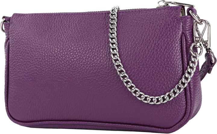 modamoda de - T237 - Umhängetasche Klein Small aus ital. Leder Lila, Lila