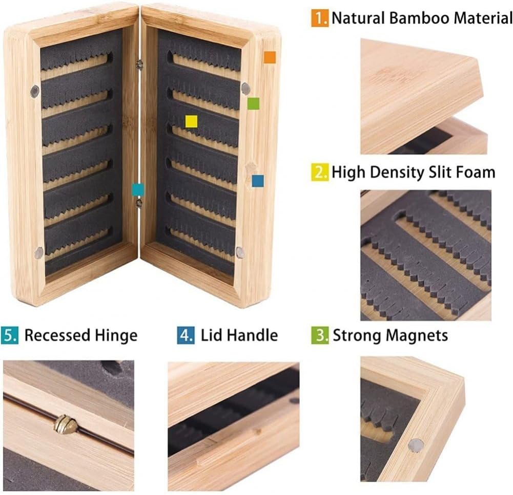 Fliegenbox Aus Holz Schaumstoff-Innenfutter, Köderschlitzetui, Fliegenfischerbox, Fliegen-aufbewahru