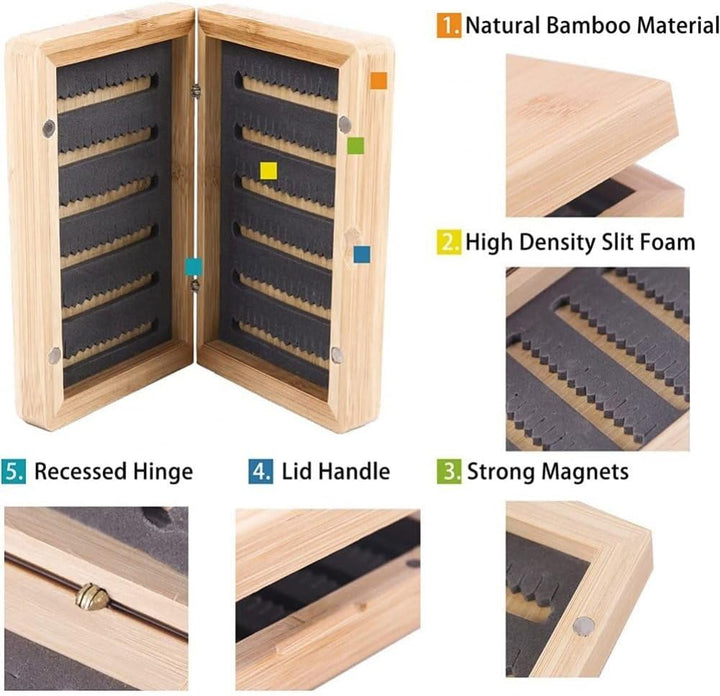 Fliegenbox Aus Holz Schaumstoff-Innenfutter, Köderschlitzetui, Fliegenfischerbox, Fliegen-aufbewahru