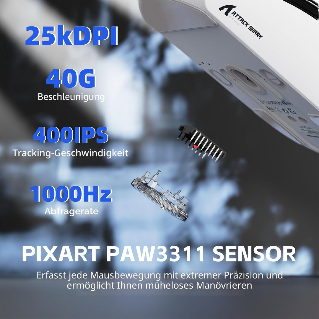 ATTACK SHARK G3PRO Kabellose Gaming-Maus mit Magnetischer Ladestation, PixArt PAW3311-Sensor, Bis zu