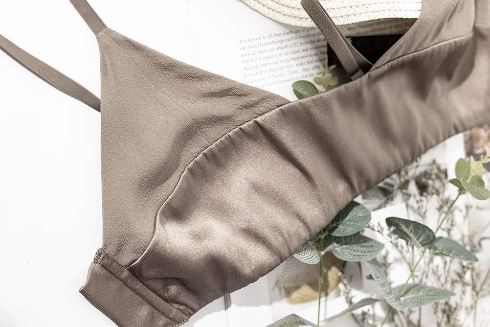 SilRiver Damen Seide Satin Triangel Bralette Soft Cup Drahtloser BH Glatter und Bequem Bügelfrei BH