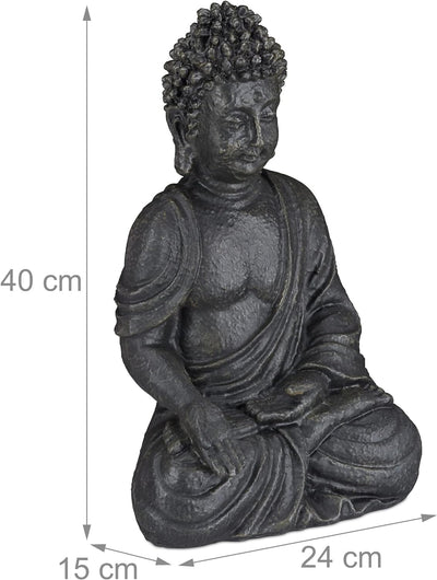 Relaxdays Buddha Figur sitzend, 40 cm hoch, Feng Shui Deko, wetterfest & frostsicher, grosse Garten