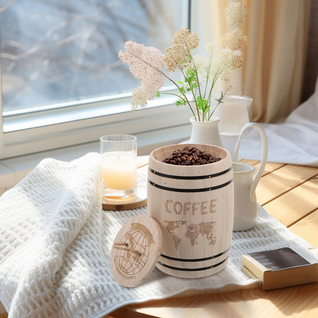 NUOBESTY Holzfass Mit Luftdichtem Deckel Für Kaffeebohnen Und Tee Aufbewahrung Rustikales Bauernhaus