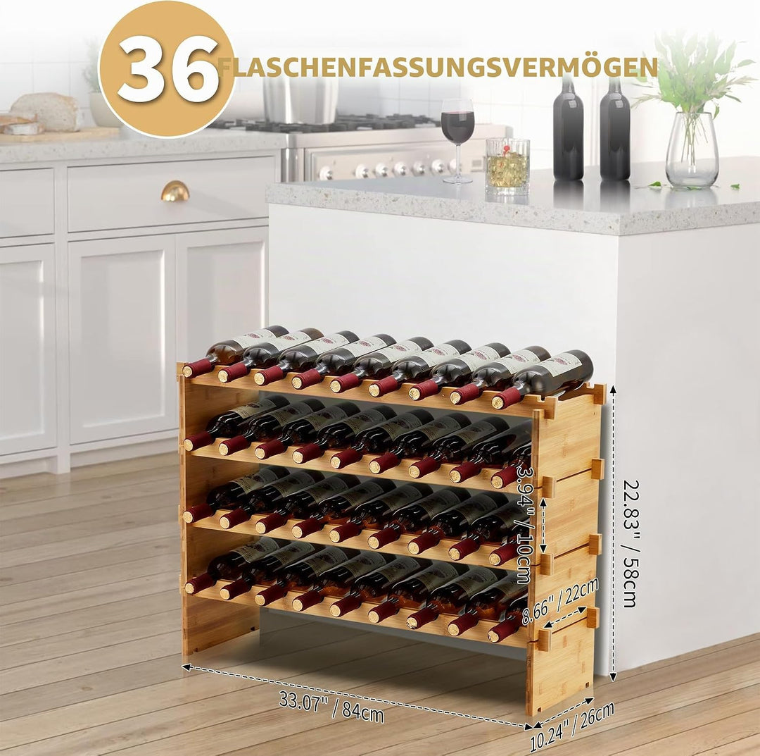GarveeHome Weinregal Wein Regal Bambus Stapelbar Flaschenregal Flaschenständer AA-Qualität Ohne Schr
