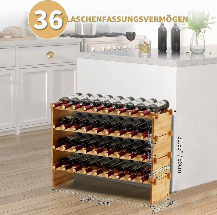 GarveeHome Weinregal Wein Regal Bambus Stapelbar Flaschenregal Flaschenständer AA-Qualität Ohne Schr