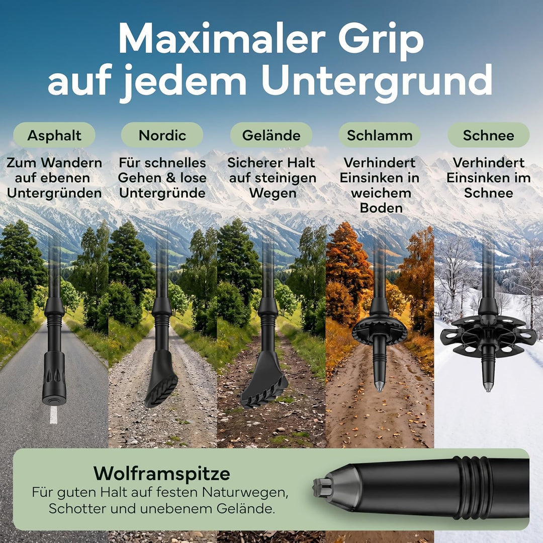 Wanderstöcke Teleskop Carbon oder Aluminium 65-135cm - Höhenverstellbare Walking Stöcke Damen & Herr