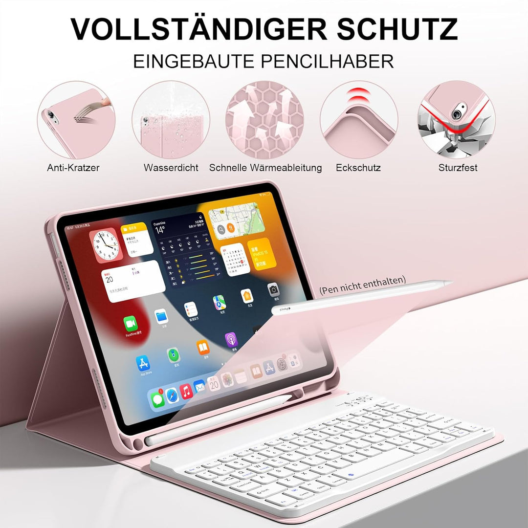 Tastatur Hülle für iPad 10. Generation 10,9" 2022 & iPad 11th Gen A16 2025 mit Stifthalter, TPU Rück