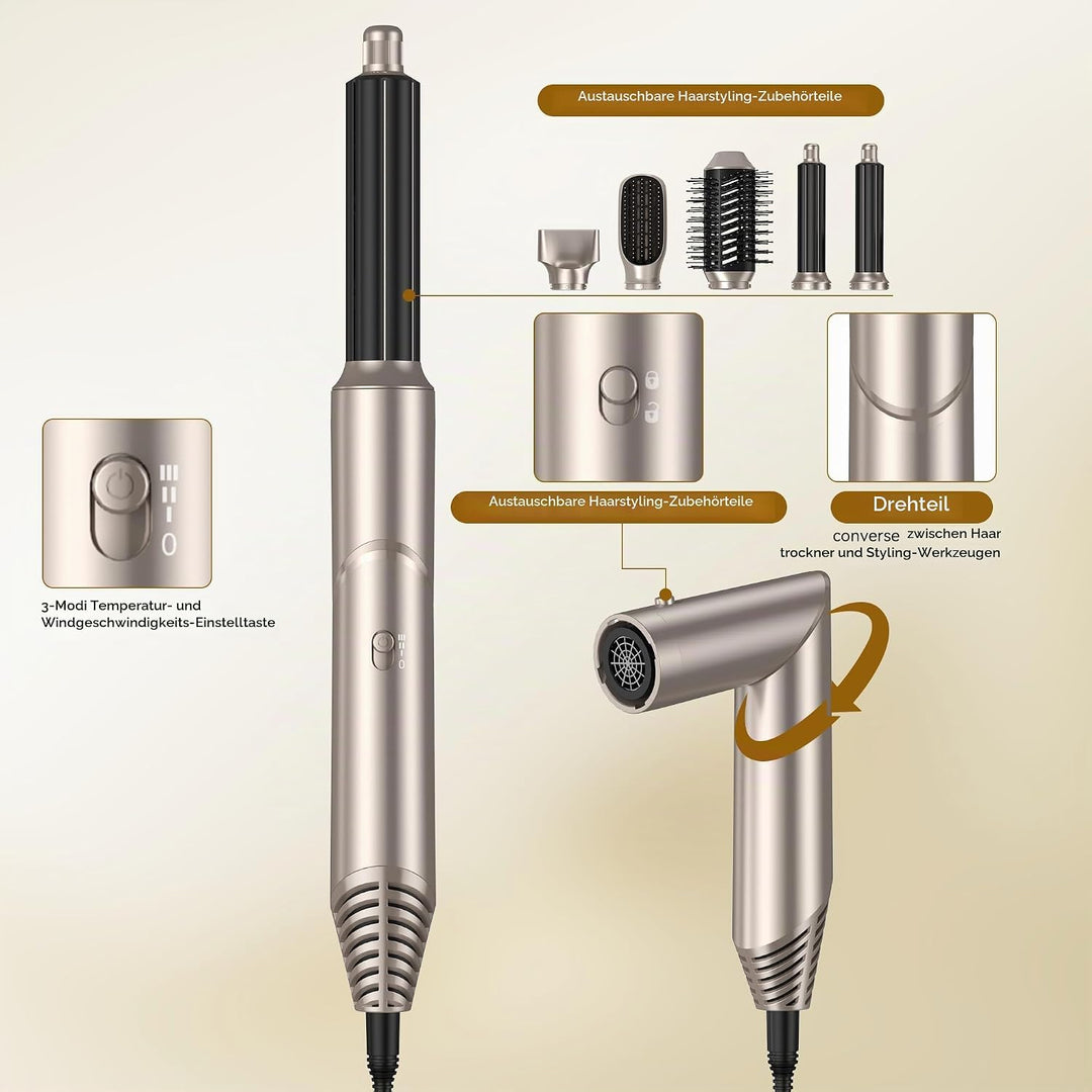 UKLISS Airstyler 5 in 1 mit Luft-Lockenstab Heissluft Hairstyler Multistyler Haarstyler Ionen Haartr