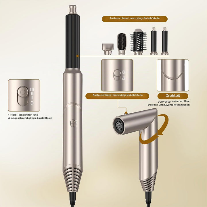 UKLISS Airstyler 5 in 1 mit Luft-Lockenstab Heissluft Hairstyler Multistyler Haarstyler Ionen Haartr