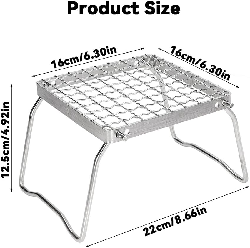 Campinggrills, Klappbarer Grillrost, 16 x 16 cm Lagerfeuergrill, tragbarer Lagerfeuergrill, silberfa