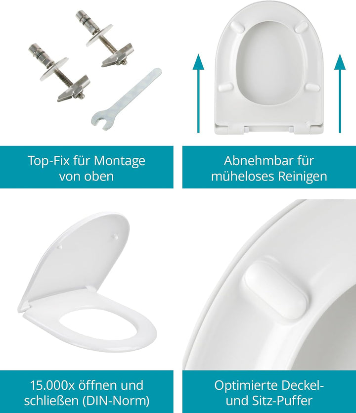 Calmwaters® Antibakterieller WC Sitz für Keramag Renova Nr. 1, Toilettensitz mit Absenkautomatik, Du