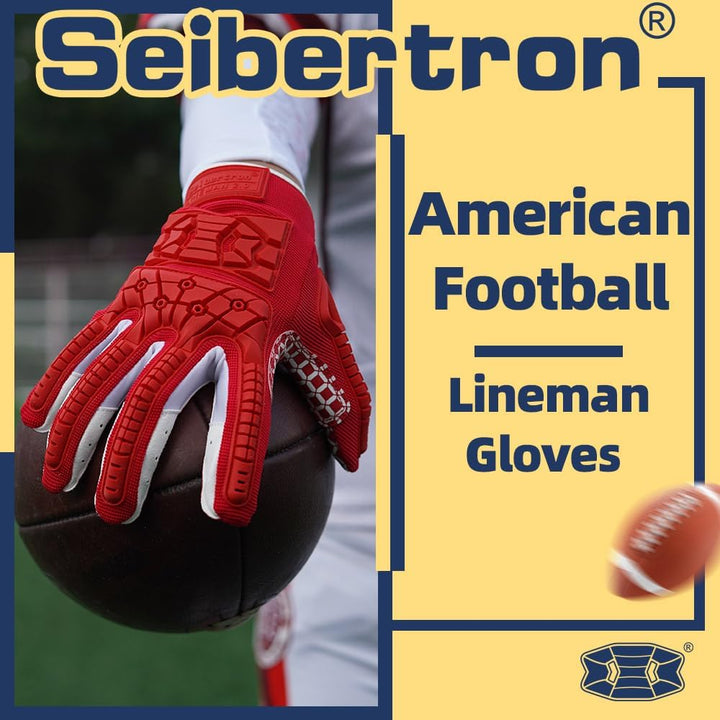 Seibertron Lineman 2.0 Padded Palm Football Receiver Gloves, Flexible TPR Impact Protection Back of
