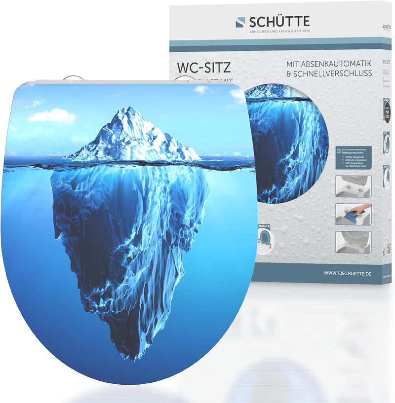 SCHÜTTE WC-Sitz Duroplast HG ICEBERG, Hochglänzender Toilettensitz mit Absenkautomatik, Schnellversc