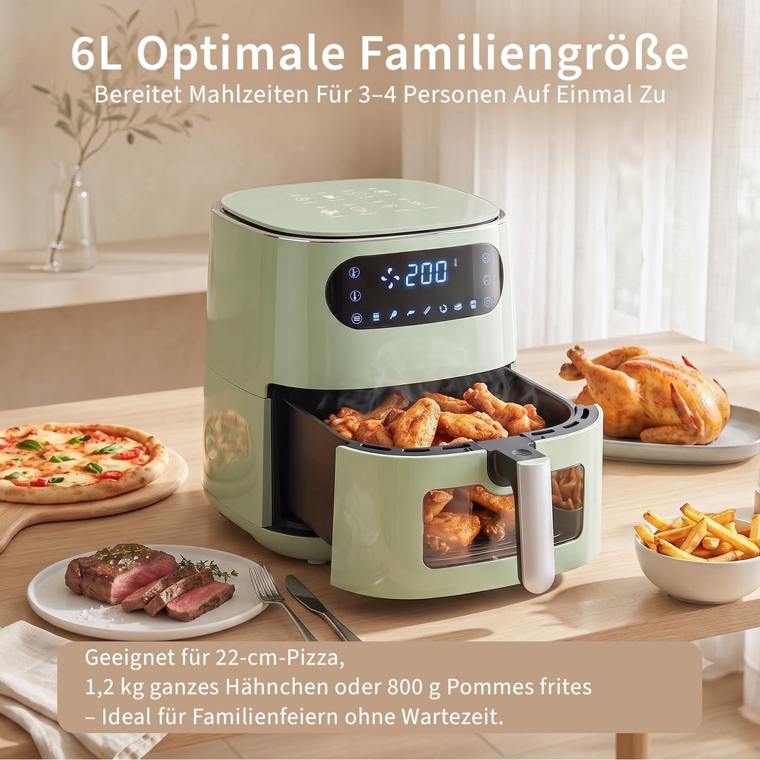 Citybee Airfryer Heissluftfritteuse 6L Sichtfenster - 7 Garprogramme 11 Funktionen Leise Heissluftfr