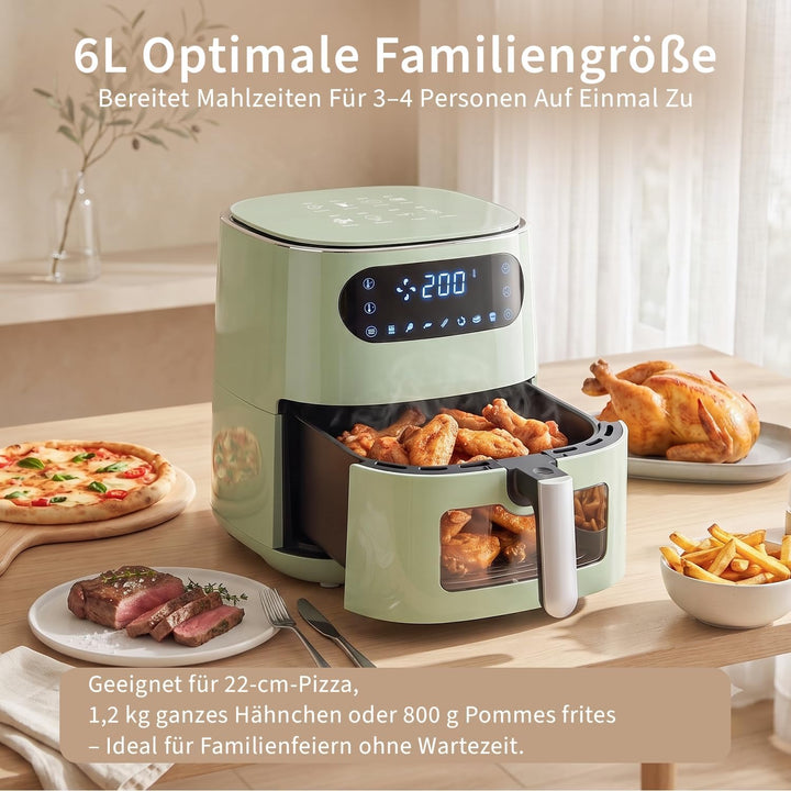 Citybee Airfryer Heissluftfritteuse 6L Sichtfenster - 7 Garprogramme 11 Funktionen Leise Heissluftfr