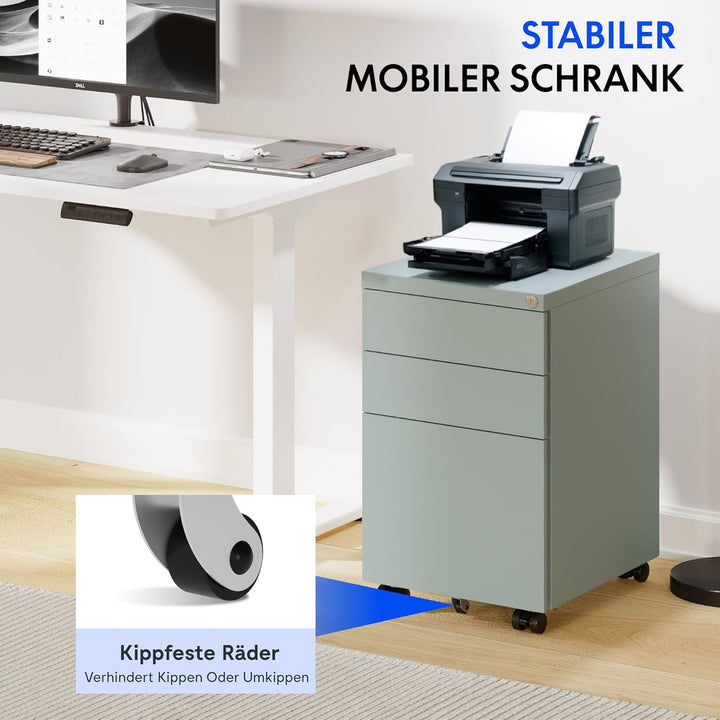 FlexiSpot Rollcontainer mit 3 Schubladen, mobiler Aktenschrank mit Rollen, Schubladenschrank Bürosch