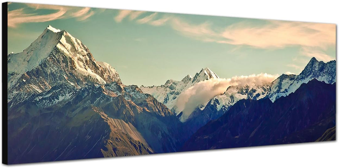 Paul Sinus Art Panoramabild auf Leinwand und Keilrahmen 150x50cm Neuseeland Nationalpark Berge Schne
