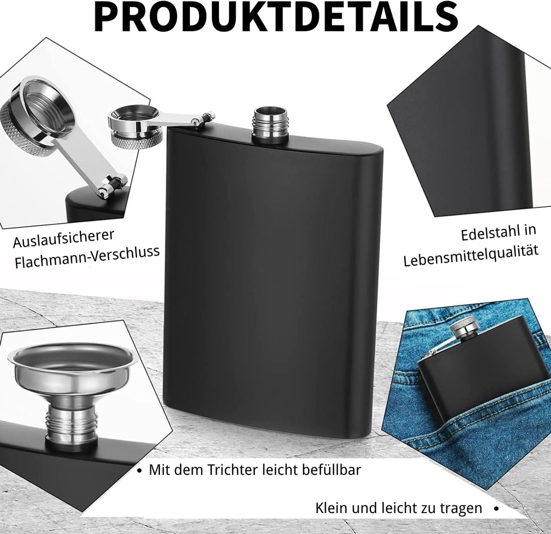 6 Stück Edelstahl Flachmann für Männer, 8 oz/ 220 ml Tragbarer Taschenflachmann, Edelstahl Auslaufsi