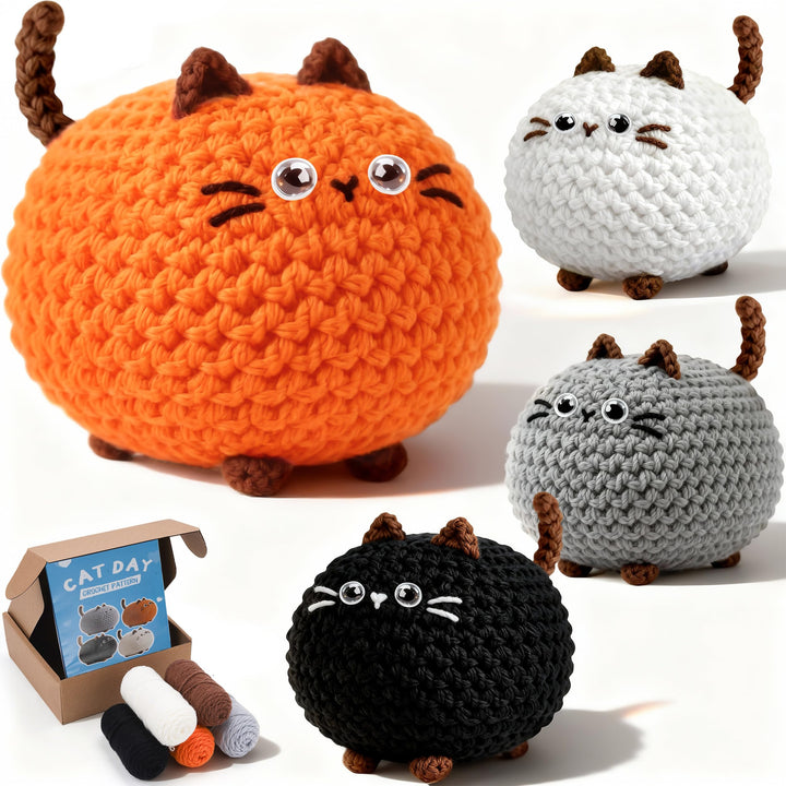 Häkelset Für Anfänger, 4 Stück Crochet Set Amigurumi Katze, Häkelset Stricken Für Anfänger Set Mit V