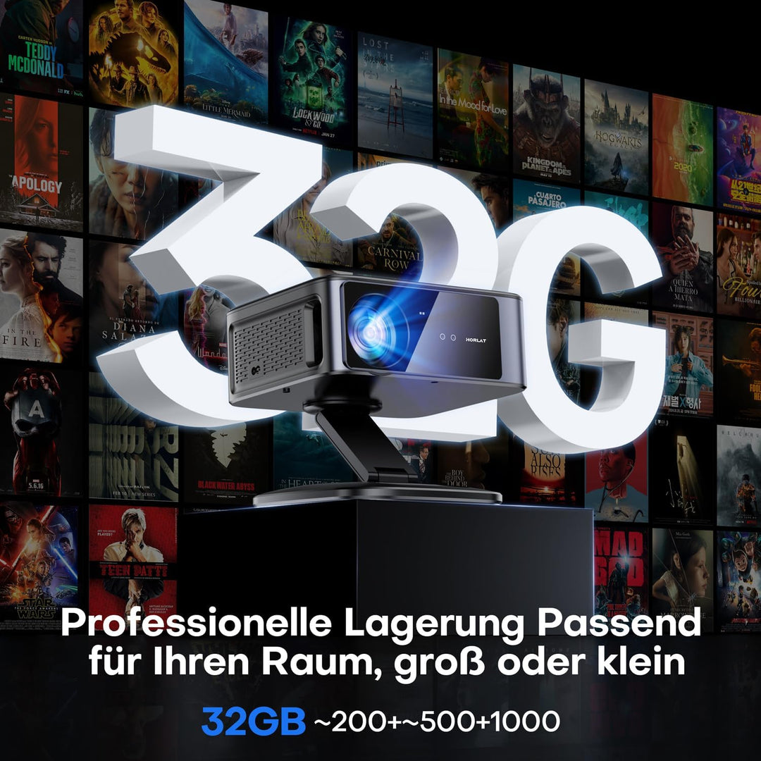 Beamer【Google TV/Autofokus & 1500 ANSI】 Full HD 1080P HORLAT Beamer 4K Heimkino mit WiFi 6, Bluetoot