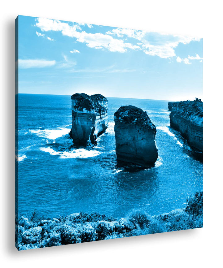 deyoli Felsenküste in Australien Format: 70x70 Effekt: Monocrome Blau als Leinwandbild, Motiv fertig