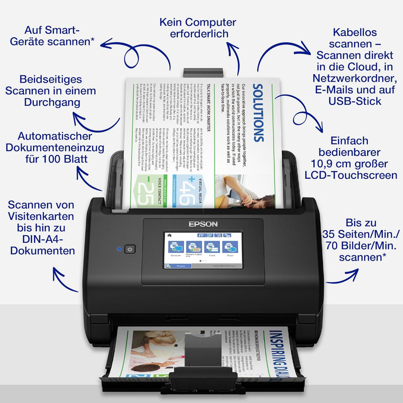 Epson WorkForce ES-580W Scanner, Dokumentenscanner (scannt ohne PC, 35 Seiten bzw. 70 Bildern pro Mi