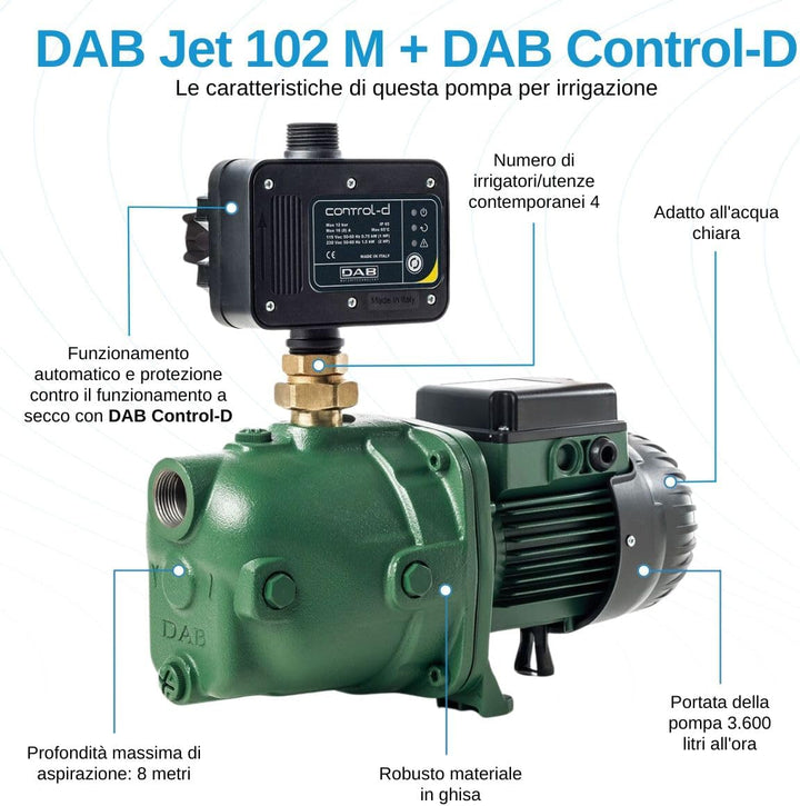 DAB Jet 102 M + DAB Control-D Hauswasserautomat - 3.600 L/Std. - 1130W - Förderhöhe 54 m - Automatis