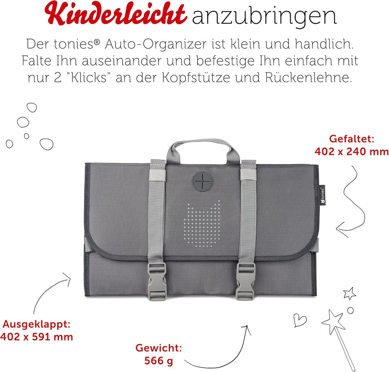 tonies® Auto-Organizer Yeti, Zubehör zur Aufbewahrung von Toniebox, Hörfiguren und Kopfhörern im Aut