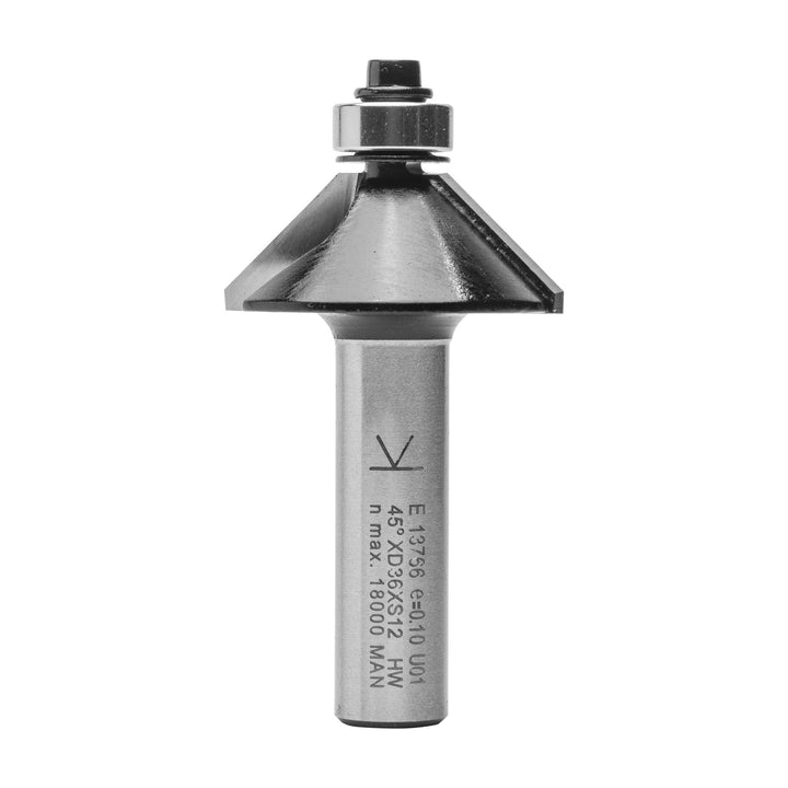 ENT 13766 Fasefräser HW, Schaft (S) 12 mm, Durchmesser (D) 36 mm, NL 11,6 mm, E 45°, SL 40 mm, mit K