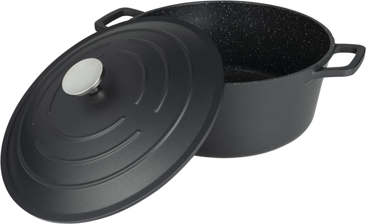Commichef Runde Kasserolle, Auflaufform, Schwarz, Aluminiumguss, Mit Deckel, 28cm Durchmesser, 6,5 L