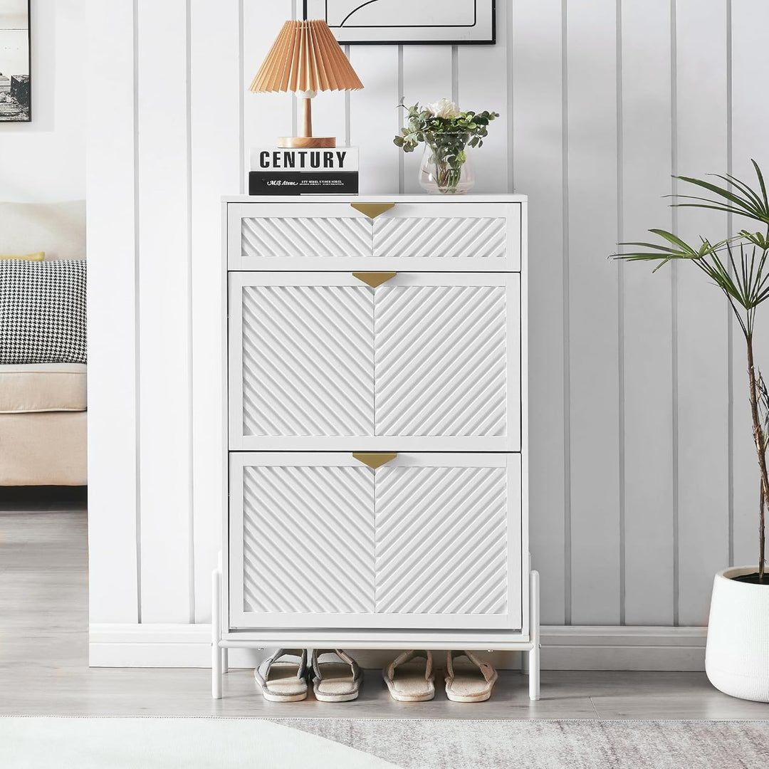 Schmal Schuhschrank mit 2 Klappen platzsparender, Schmaler Geschlossen Schuhregal Schuh Schrank Schu